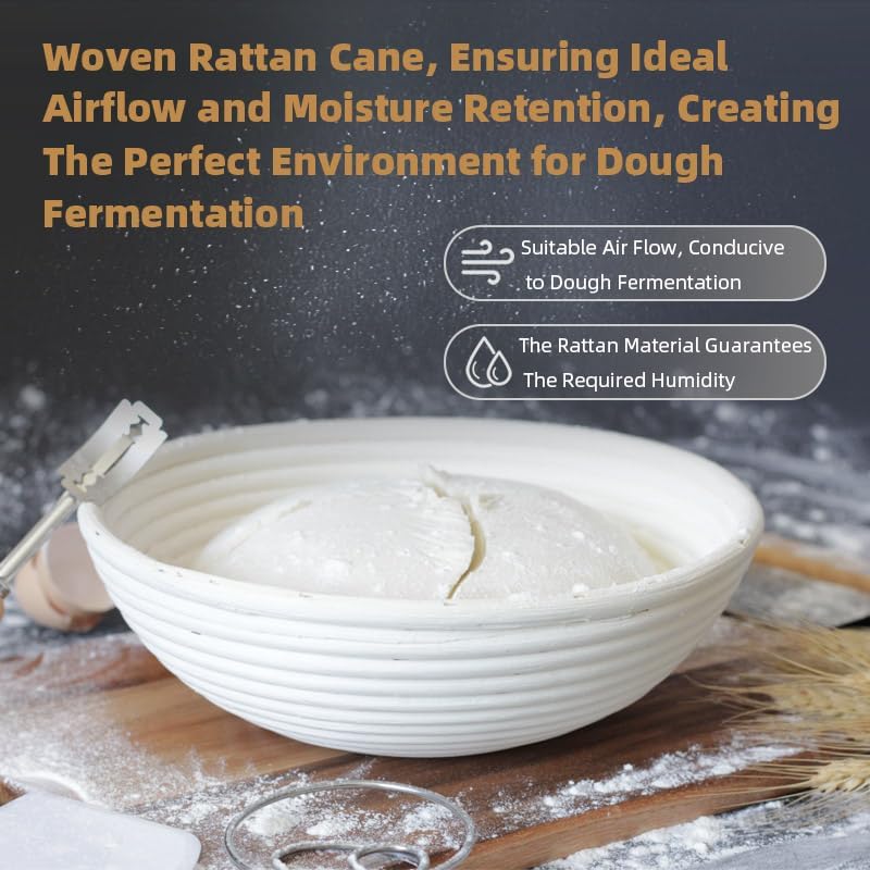 2 Pack 10'' Round Banneton Bread Proofing Baskets Gift Set Sourdough Starter Kit Proofing Bowl Liners Dough Scrapers Whisk Scoring Tools Bread Bag Baking Supplies image 4