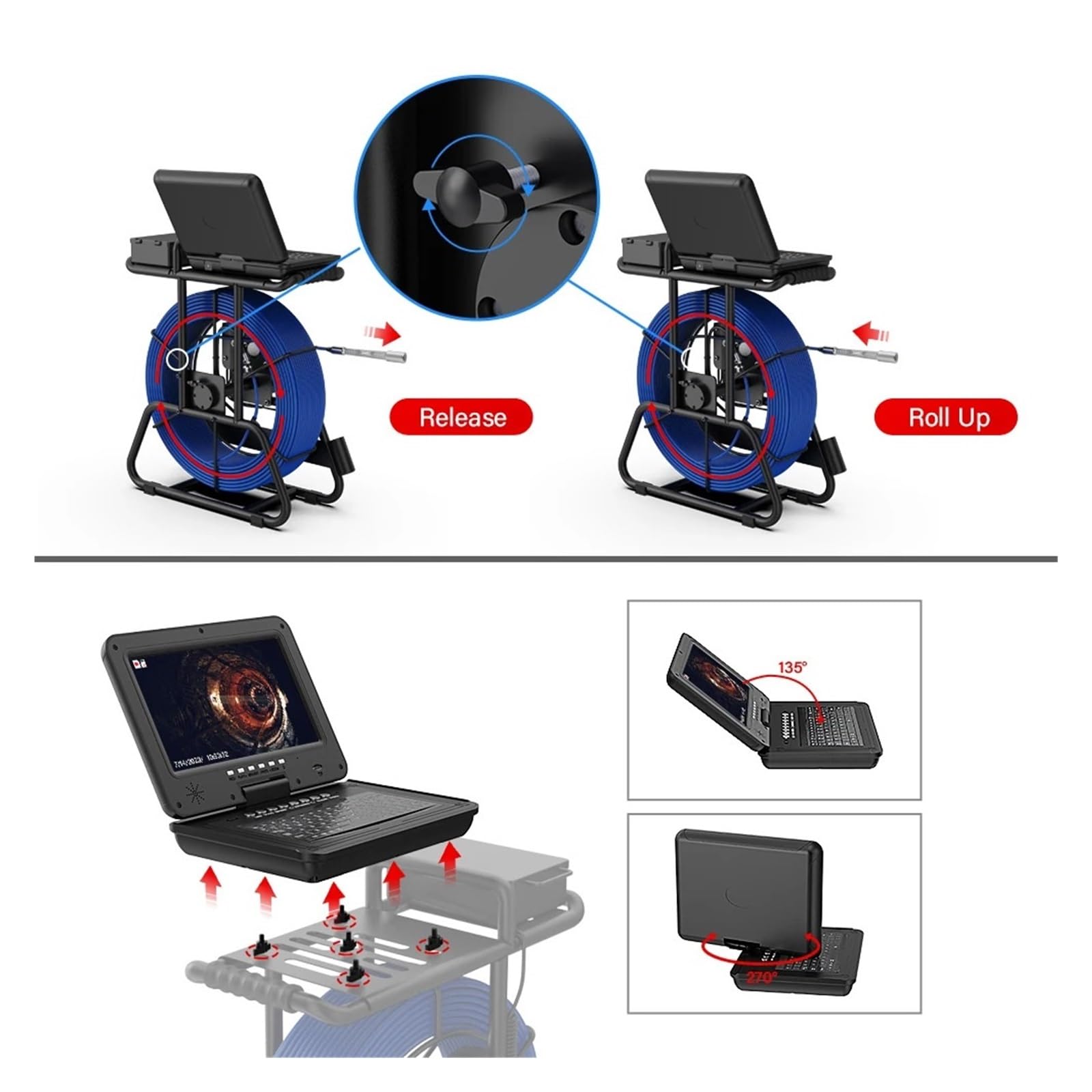 Kamera Inspekcyjna Do Kanalizacji 10'' 1080P Ekran Rur Licznik Metrów + Samopoziomujący Lokalizator 512 Hz + Kabel O Średnicy 7 Mm Dobra Jakość Obrazu(100 m,With receiver)