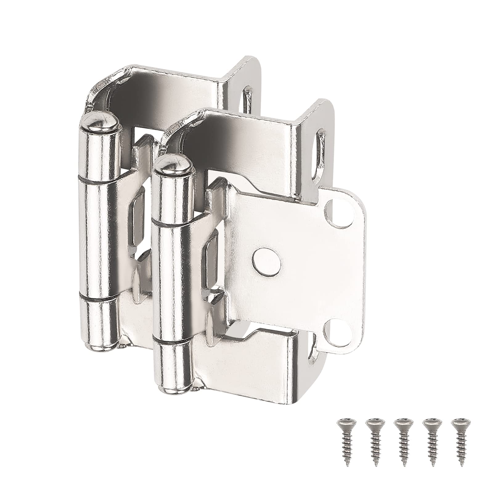 knobelite Kitchen Cabinet Hinges (20 Pair -40 Pack) 1/2 inch Overlay,Self Closing Satin Nickel Face Mount Cabinet Hinges for Kitchen Cabinets,Easy Installation on Kitchen Cabinet