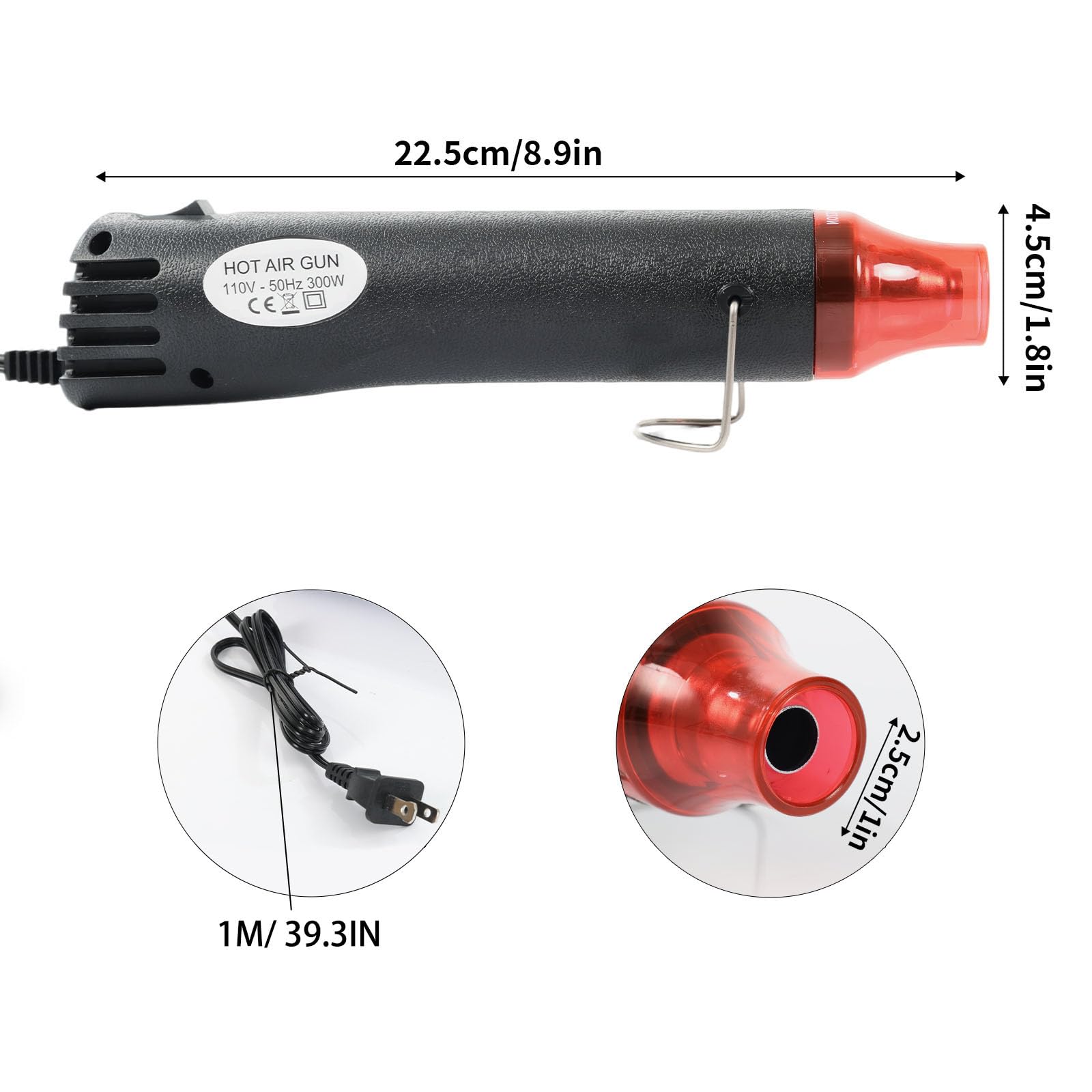 Tragbare Heißluftpistole zum Basteln, 110 V, 300 W, ultra-langes 1 m Kabel mit Ständer und Netzkabel für PVC-Umwicklung mit Schrumpffähigkeit, Farbe D