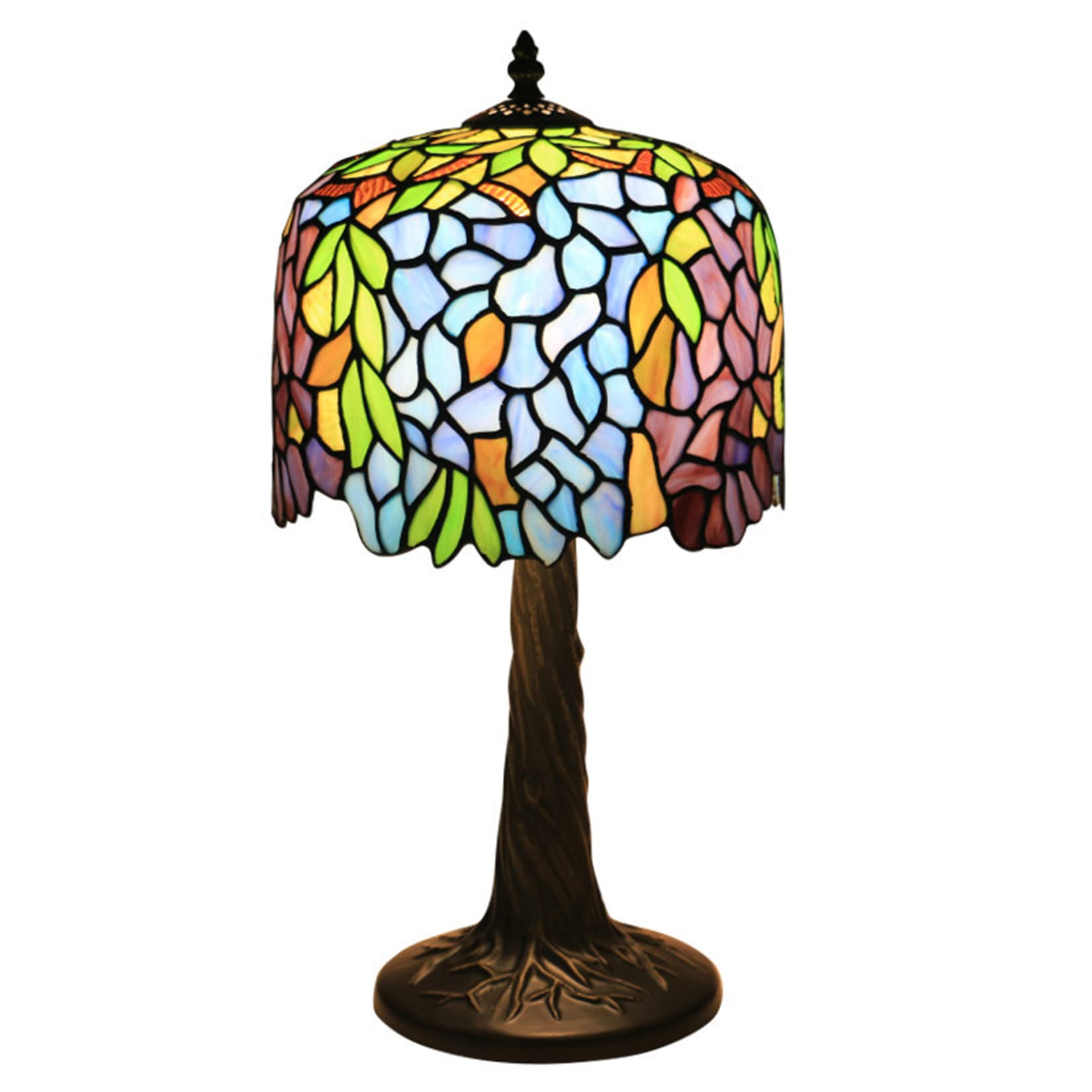 AIBOTYBanker Lamp,Office Lamp,Retro Tiffany Lamp,Stained Glass Lamp Shade,Working Desk Light,Victorian Bed Side Reading Table Lamp,Antique Lotus Alloy Base,Pull Chain Switch,10X15in,zz