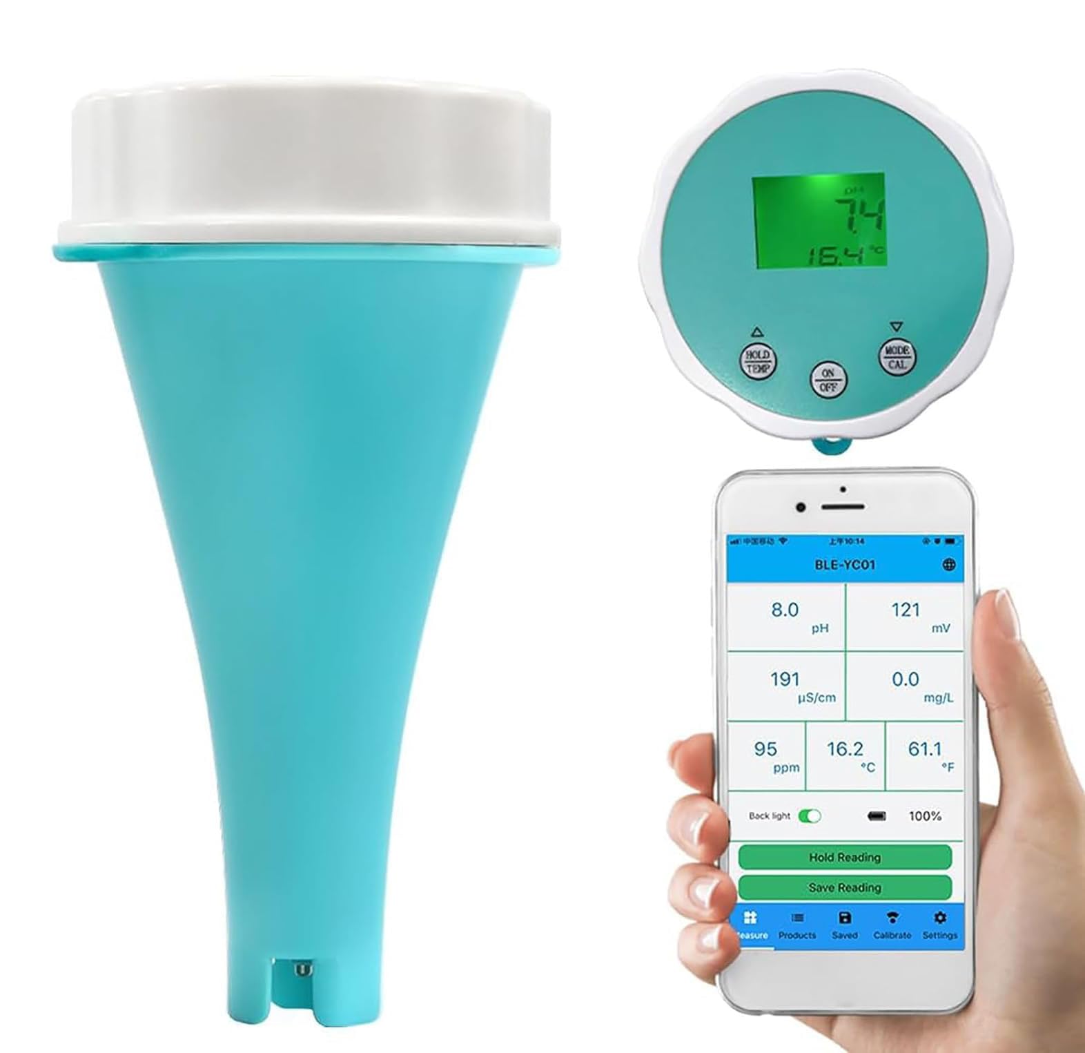 Bluetooth Water Quality Tester, 6-in-1 Bluetooth Floating Monitor for Pools, PH EC TDS ORP Digital Temp Chlorine, High Accuracy Waterproof APP Remote, for Swimming Pool, Aquarium, Laboratory.