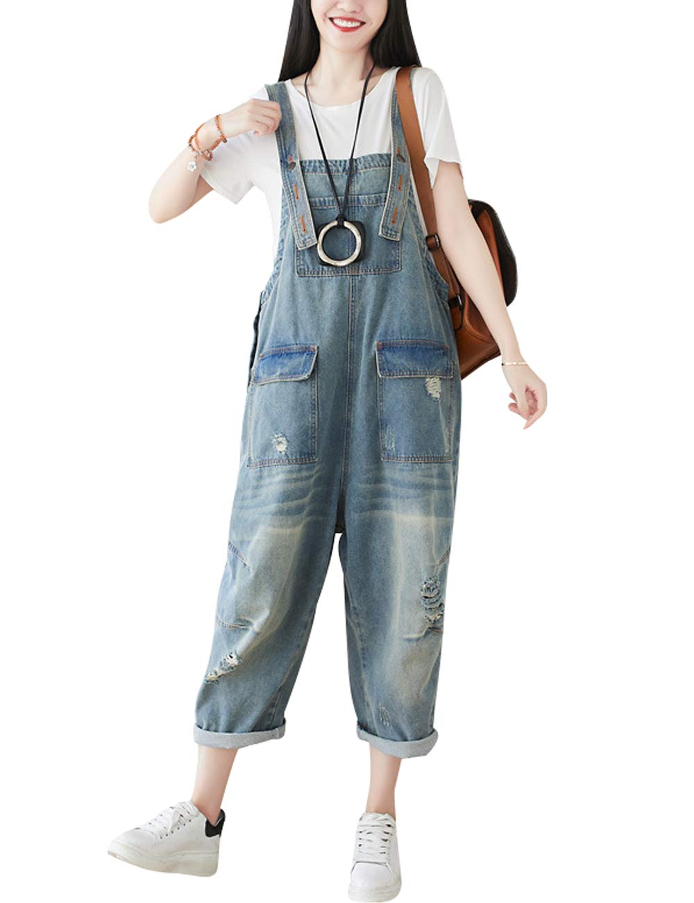 Damen Jeans Latzhose Overalls mit Taschen