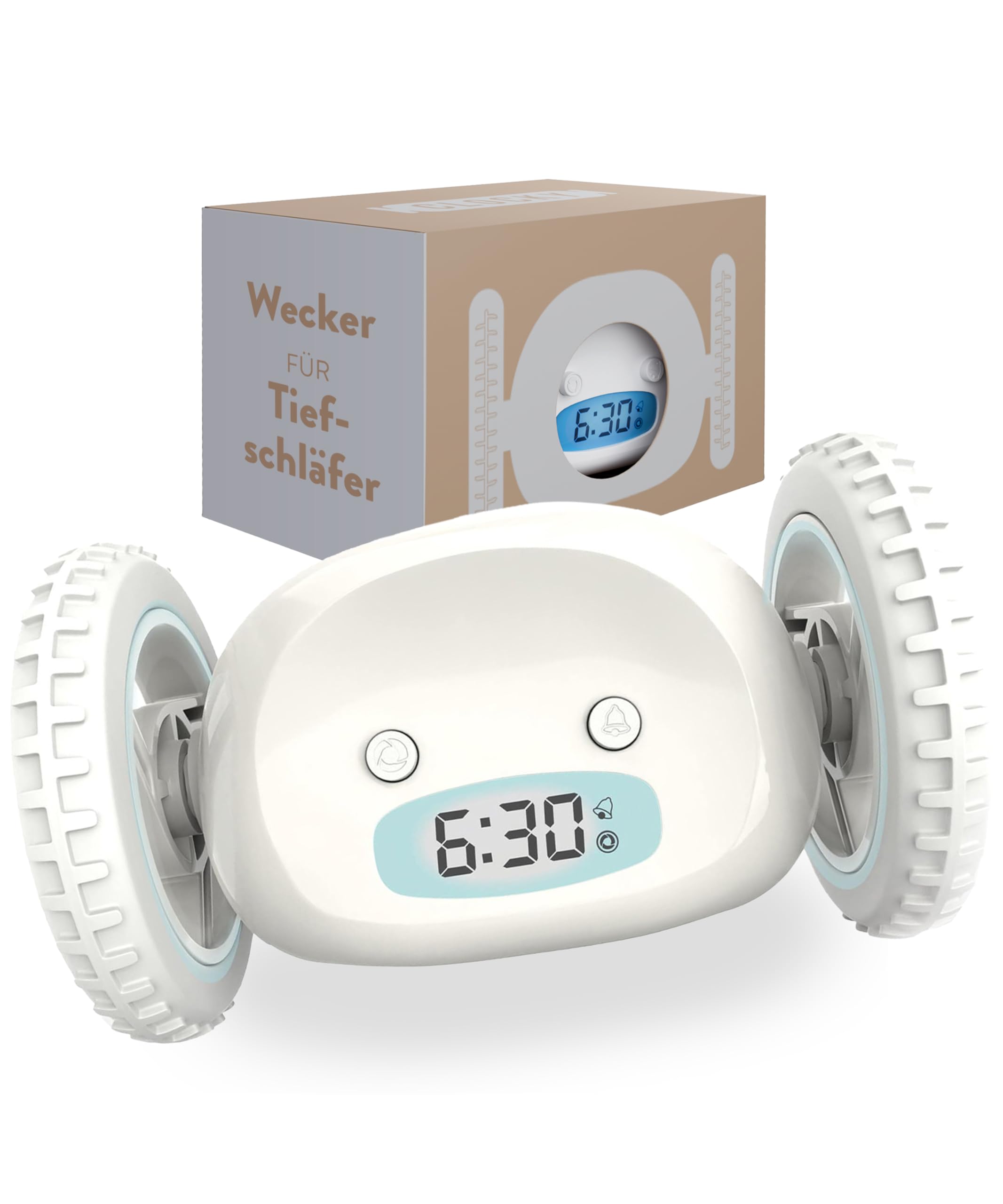 CLOCKY, Wecker auf Rädern (Original) | Laut für Schlafmützen Cool, Fun, Wird springen, jagen, weglaufen, Sich bewegen, Rollen. (Schwarz&Schwarz)