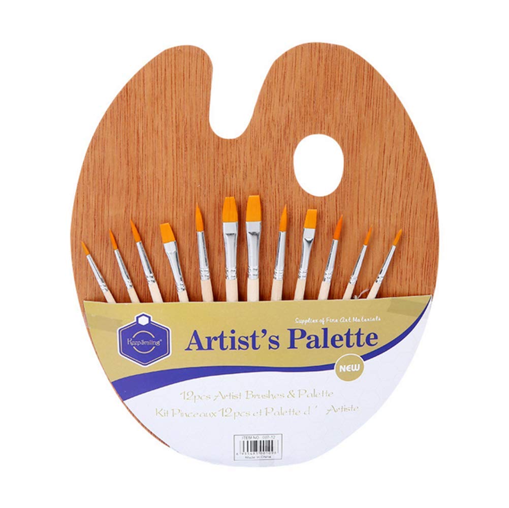 12 Pcs Round Pointed Tip Nylon Hair Brush Set with Wood Paint Tray Palette - Great for Artists and Hobby Painters from Kids Through Adults-Beginner to Expert Acrylic Paint Kits