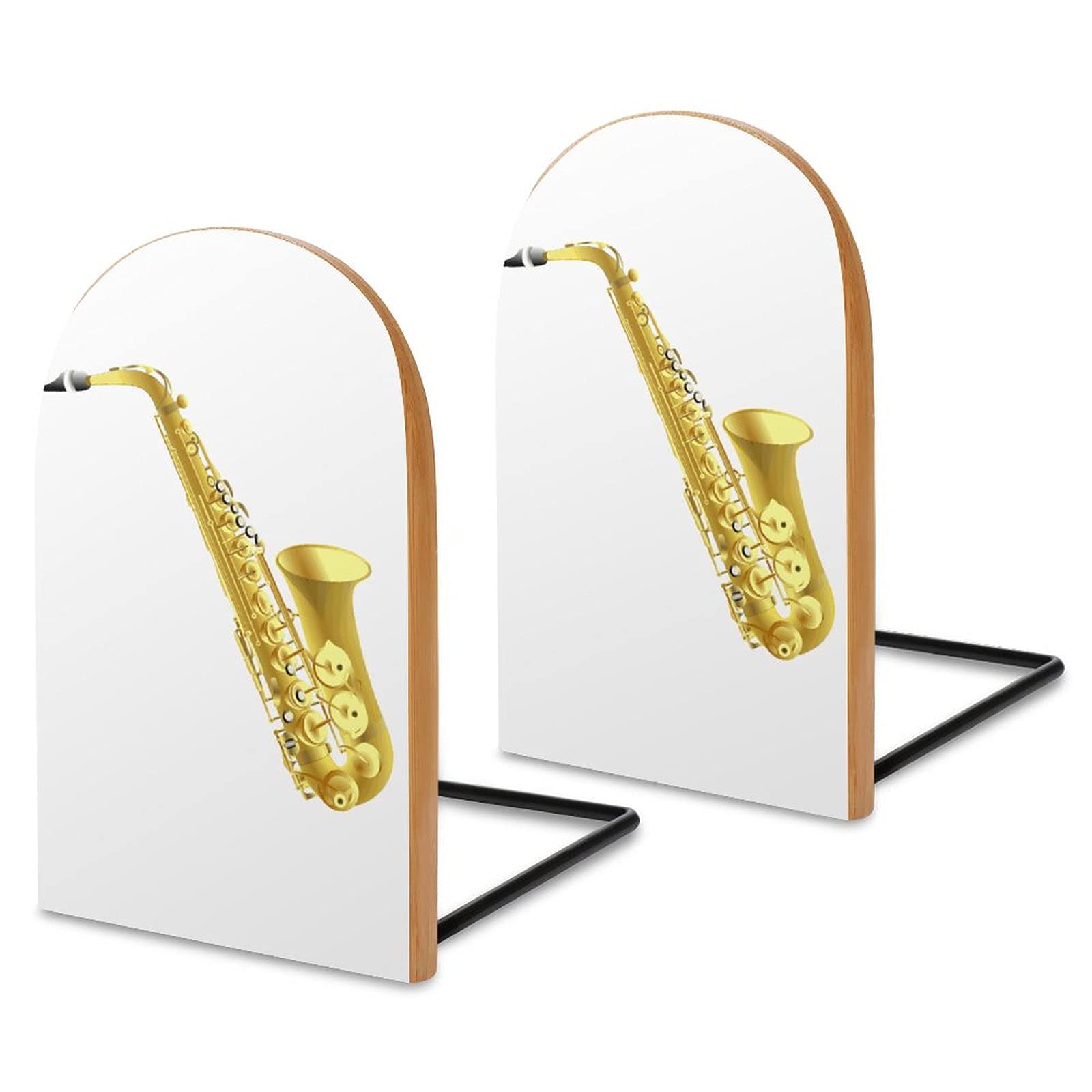 Saxophone Wooden Book Ends for Shelves Modern Bookends Book Holder Divider Decorative 1 Pair