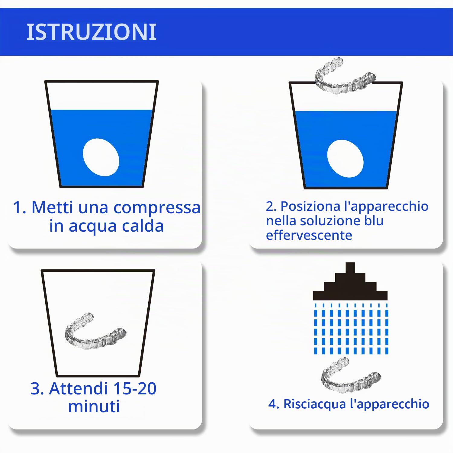 Compresse detergenti per apparecchi ortodontici Fancymay - Scorta per 4 mesi, Compresse detergenti per allineatori per protesi Invisalign, Detergente per paradenti e paradenti notturni, Rimuove