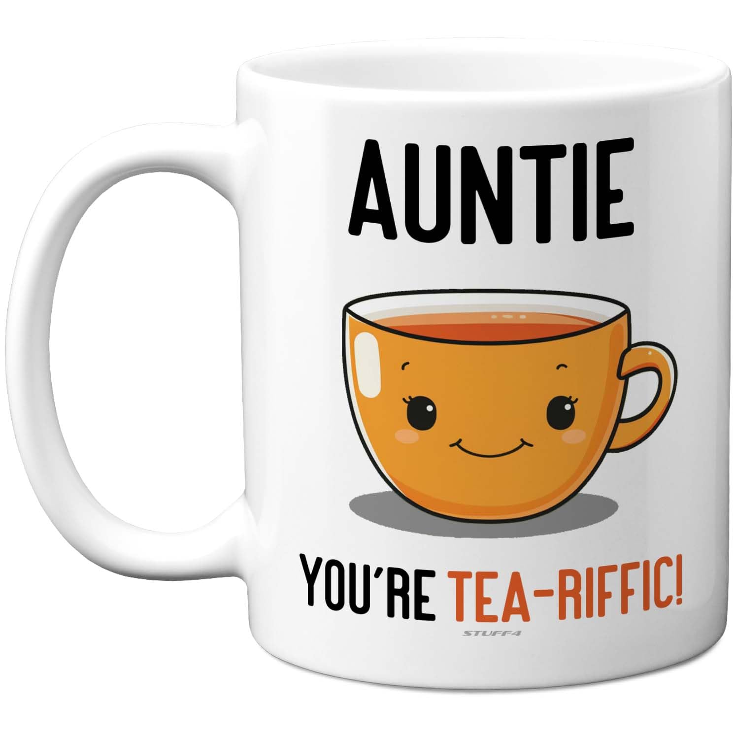 Stuff4 Cute Auntie Mug - Smiling Tea Cup with You're Tea-riffic Slogan - Cheerful Birthday or Appreciation Gift - 11oz Ceramic Gloss Mug