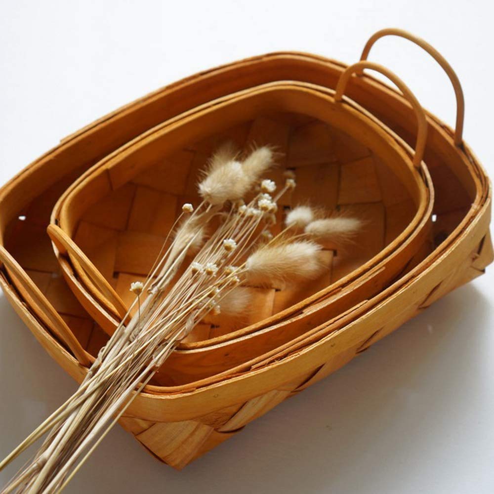 zaizai Cesta de Picnic, Cesta de Almacenamiento Cuadrada de ratán Tejida a Mano, Cesta de Frutas para Pan, Aperitivos, pastelería, Caja de clasificación de escombros-L