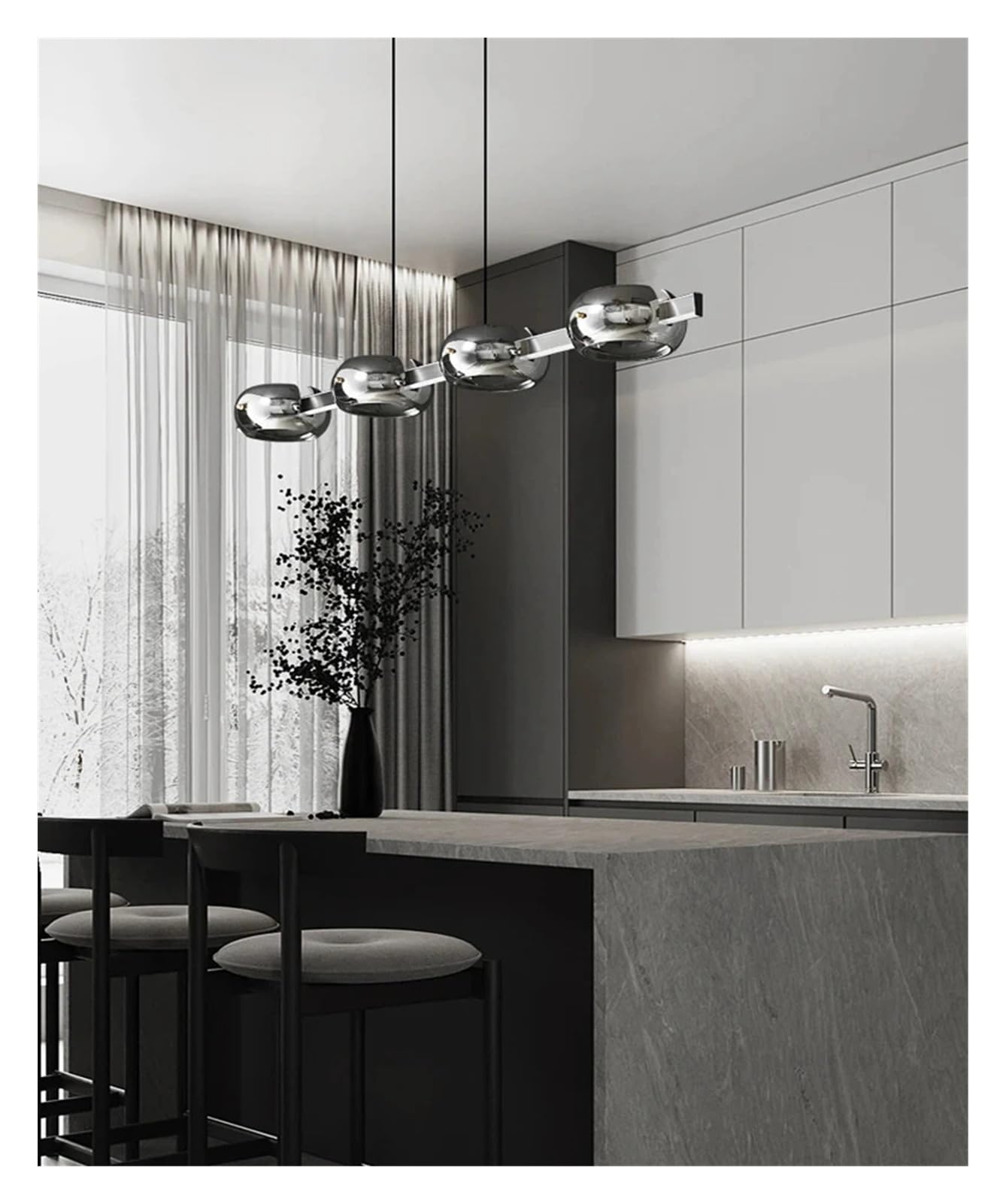 Lampa wisząca LED do sypialni, oświetlenie wewnętrzne żyrandol, żyrandole, lampy sufitowe do dekoracji salonu (4 głowice, ściemnianie)