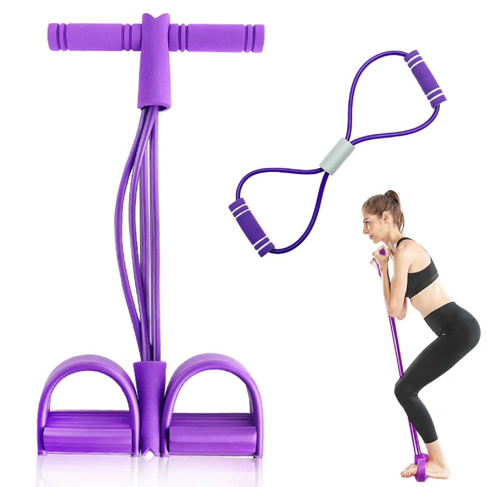 6-Tube Foot Pedal Resistance Bands with Handles Figure 8 Resistance Band Full Body Workout Kit for Home Gym