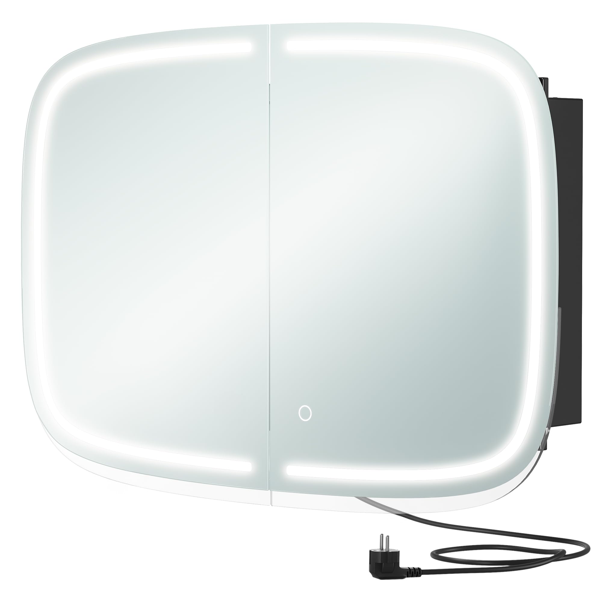 VASAGLE Armario de Baño de Pared con Espejo y Luz, 2 Estantes Ajustables | Armario Colgante de Baño, 2 Tomas de CA y 2 Puertos USB, Esquinas Redondeadas, Negro Tinta, Colección AILEAS, BBK128B01