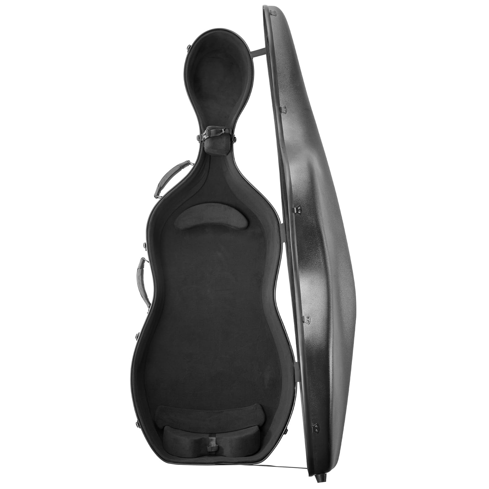 VEVOR 4/4 Full Size Cello Case, Composite Carbon Fiber, Anti-Scratch, Professional Cello-Shape, Lightweight Portable Travel Carrying Bag, with Plush Lining, Dual Shoulder Straps, for Cello, Black