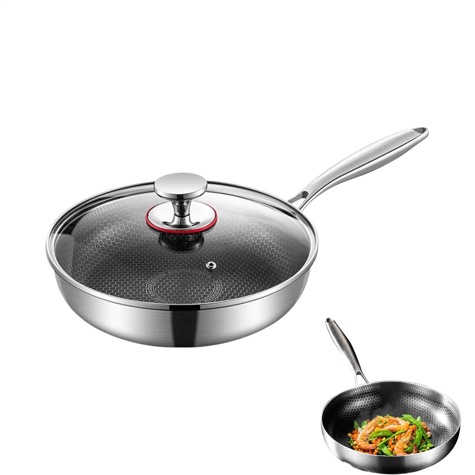 Antihaftbeschichtete Bratpfanne – Hitzebeständiger Edelstahl | Spülmaschinenfest | Mit Deckel | Ideal Für Hausmannskost, Camping, Grillen, Fleisch Und Fisch