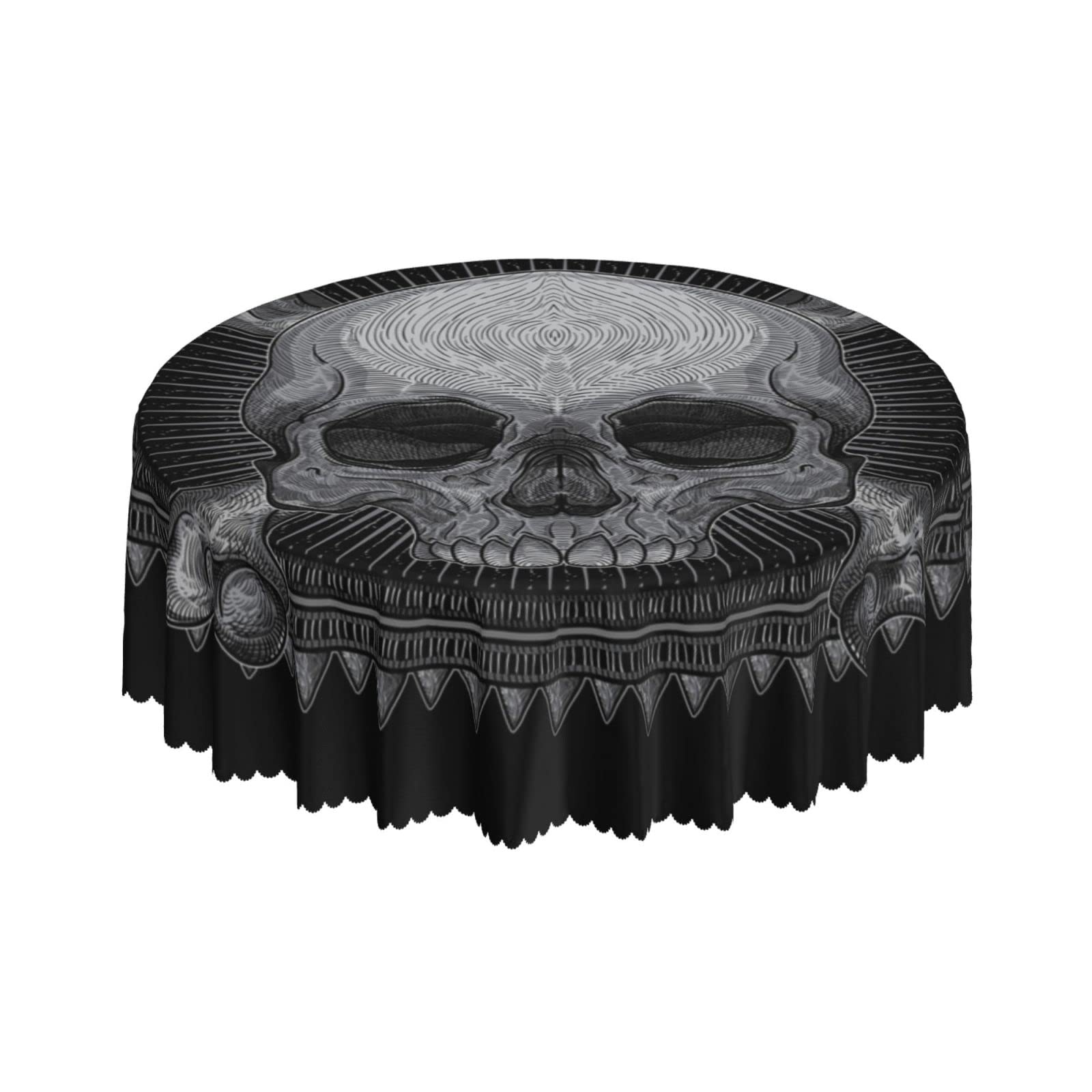 Lsjuee Skull Abstract Sun Death Black Round Tablecloth 60 Inch Printed Washable Tablecloth for Dining Party Holiday Fall Home Decorative