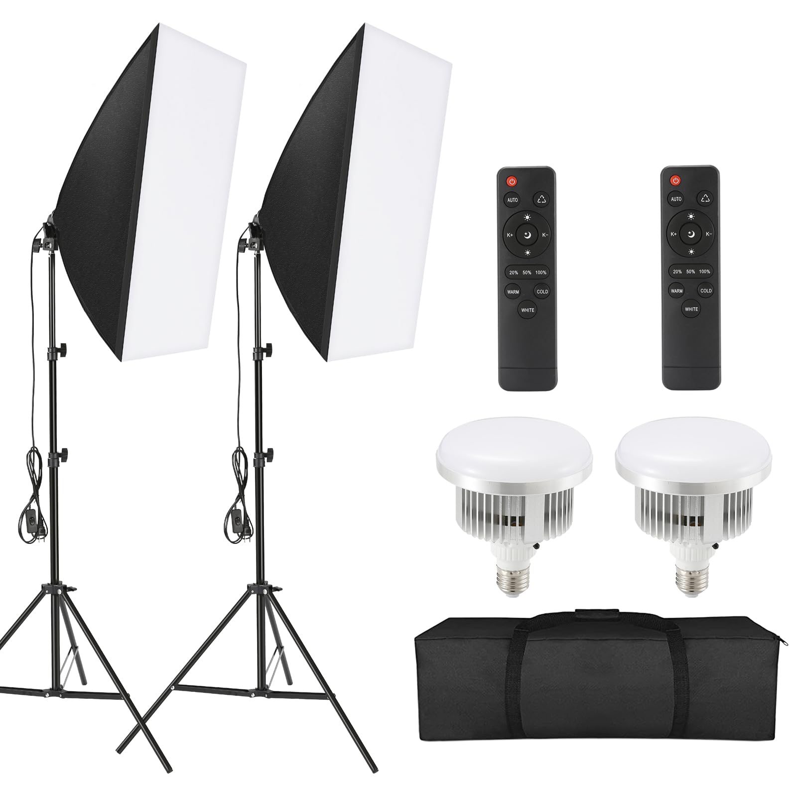 Tiandirenhe Softbox LED Kit, con 85W 2800K-5700K Luz LED de Temperatura de Bicolor, Softbox de 50x70cm, Control Remoto, Kit de Iluminación para Equipo de Estudio Fotográfico (2-Piece Set)