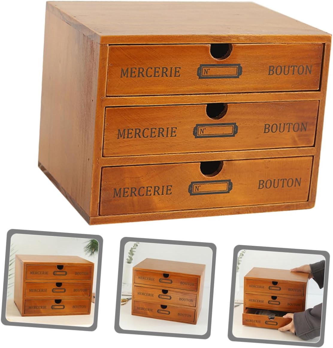 PRETYZOOM Desktop Storage Box with Drawer Organizer for Jewelry Makeup Office Accessories Sturdy Solid Wood Multi-use Sundries Cabinet for Bedroom Vanity and Home Desk