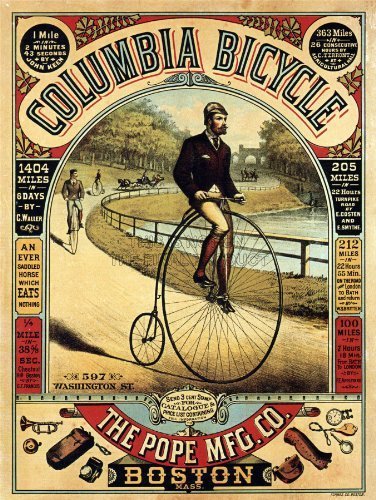 PENNY FARTHING BICYCLE BOSTON USA VINTAGE ADVERTISING POSTER RETRO PRINT 12x16 inch 30x40cm 1486PY by QUALITY FINE ART PRINTS