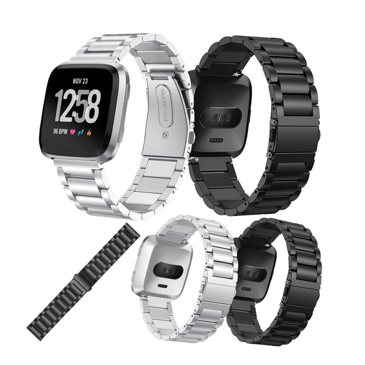 Housoutil Lot De 3 Bracelets De Rechange En Métal Pour Montre Connectée Bracelet En Acier À Trois Perles Compatible Avec La Mode Noir