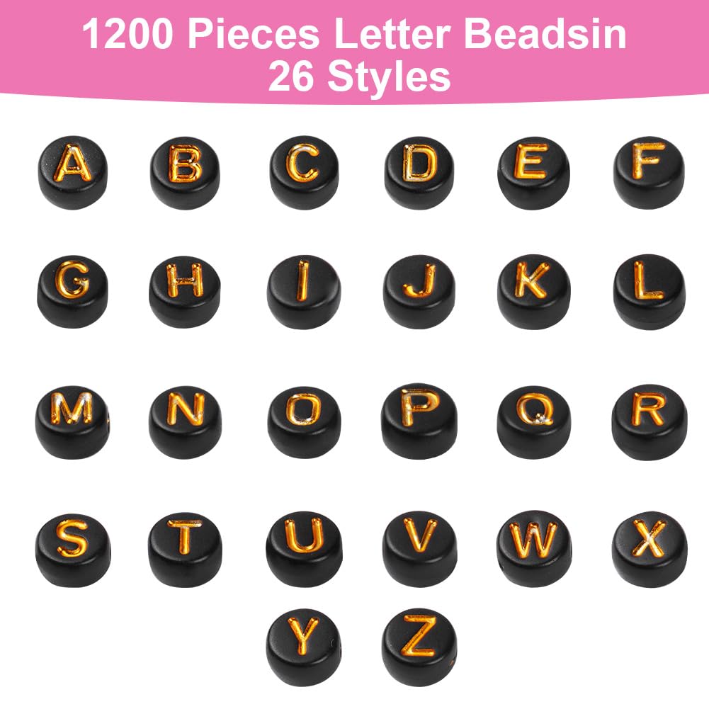 Vicloon 1200 Pcs Acrylic Letter Beads, 7mm Black Alphabet Beads Kit, A-Z Alphabet Bead with Storage Box - Image 3
