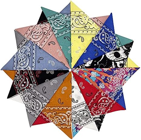 HankieWorld Cotton Bandanas 6 pack 12 pack 24 pack 22"x22" Unisex Novelty Paisley kerchiefs