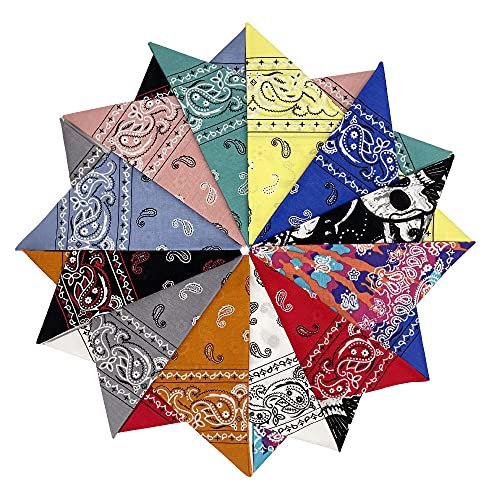 Hankieworld Cotton Bandanas 6 Pack 12 Pack 24 Pack 22"X22" Unisex Novelty Paisley Kerchiefs #TOP14