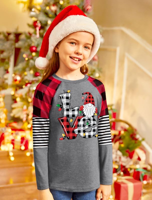 Image of BesserBay Girls Christmas Raglan Shirt Casual Leopard Stripe Patchwork Tunic Top 4-14 Years