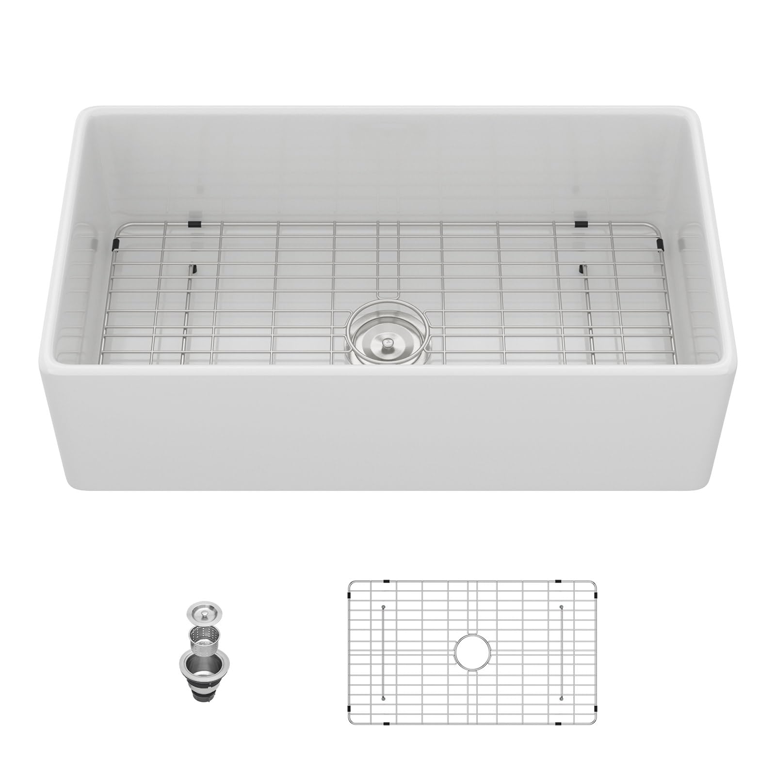 Lordear Fregadero de cocina blanco de 33 x 20 pulgadas, delantal, arcilla refractaria, cerámica, porcelana, reversible, de una sola taza, fregaderos de cocina de granja