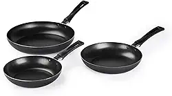 Kit de Frigideiras Rochedo Basic 3 Peças - 18cm, 20cm e 24cm - Antiaderente Durável, Fácil de Limpar e Compatível com Fogões a Gás e Elétricos