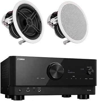 YAMAHA RX-V4A 5.2-Channel AV Receiver with MusicCast with Yamaha NSIW360C 2-Way in-Ceiling Speaker System, White 2 Speakers