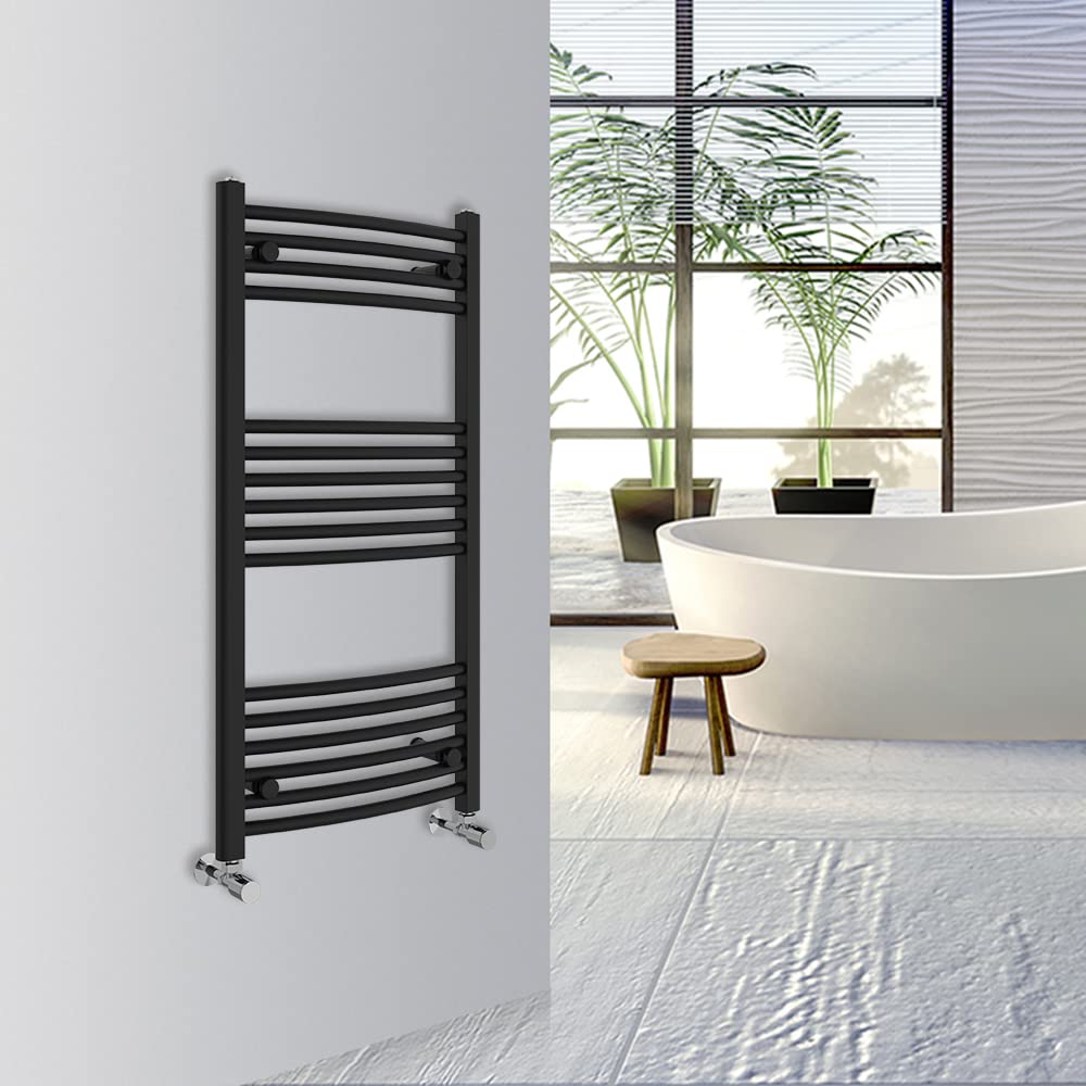 Warmehaus Black Curved Bathroom Heated Towel Rail Warmer Radiator Central Heating 1000X500mm