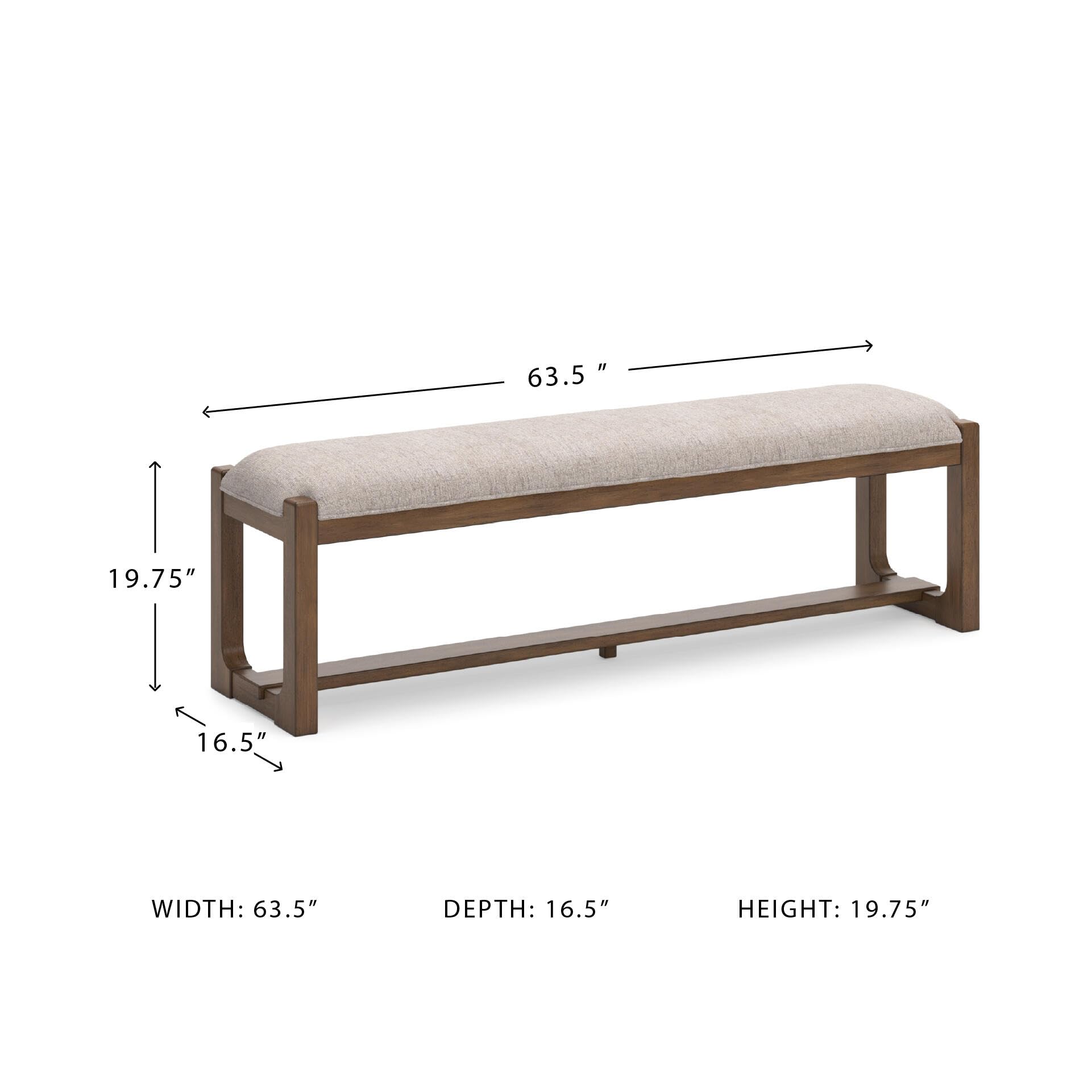 Signature Design by Ashley Cabalynn Farmhouse Upholstered Dining Bench, Foam Cushion, Hardwood Solids, 63.5" W x 16.5" D x 19.75" H, Beige & Light Brown | Hardwood solids and MDF substrates, Comfortable modern farmhouse seating, Versatile 63-inch profile,