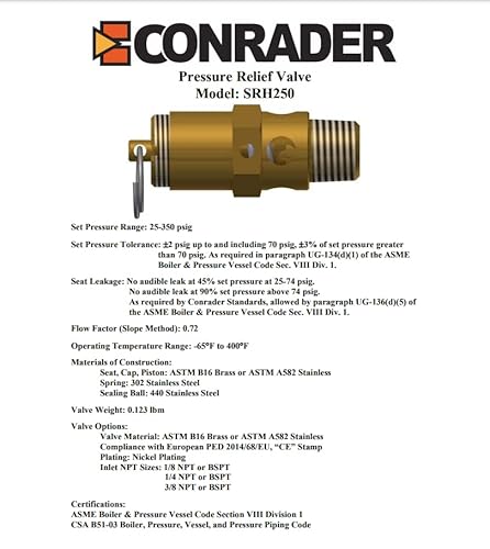 Brass, 1/8" Npt Industrial Hard Seat Safety Pressure Relief Valve, Made In The Usa (150 Psi / 129 Scfm) #TOP5