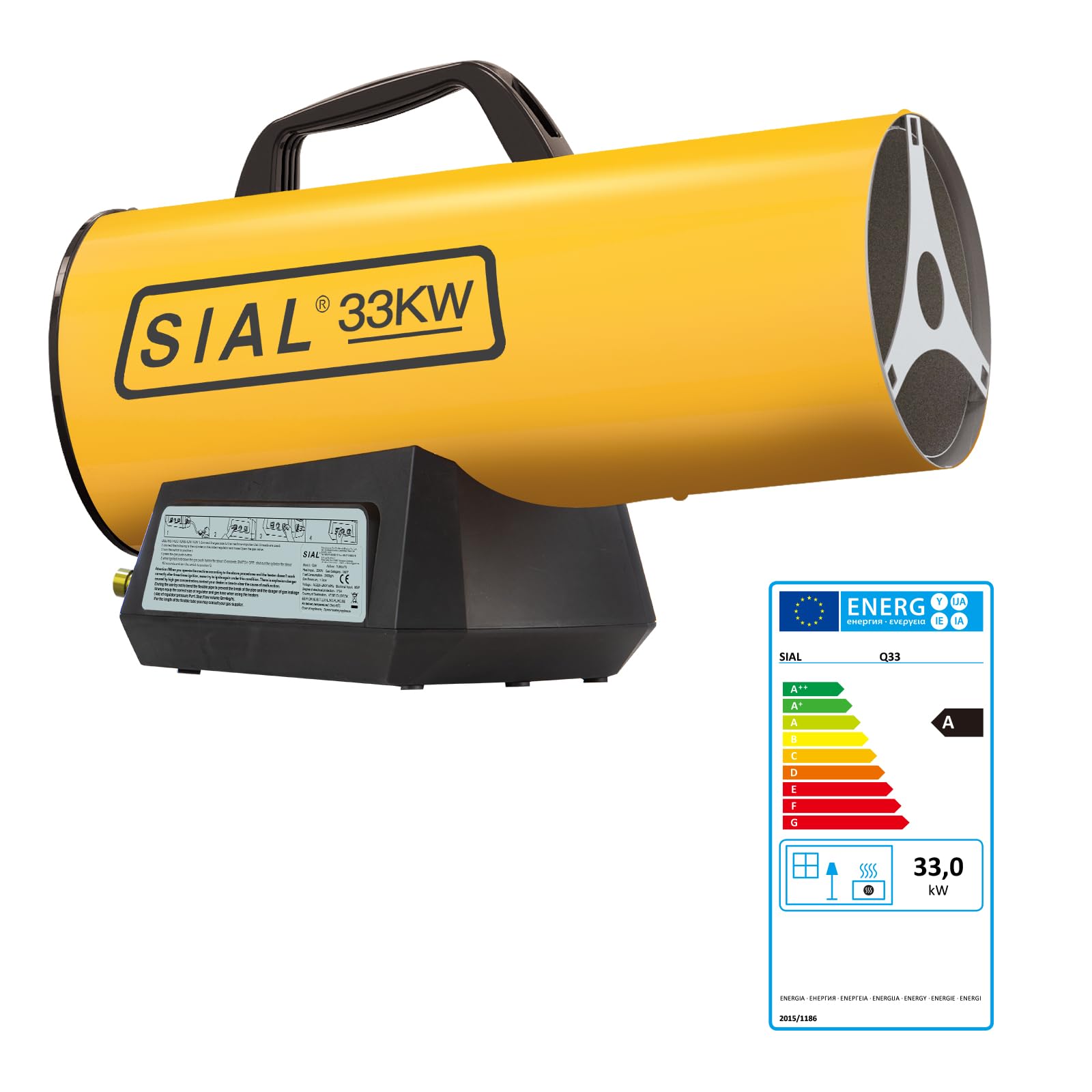 SIAL Calentador de Soplado de Gas Pistola Térmica de Gas Calentador Radiante de Gas Calentador de Radiación para Obra Soplador de Aire Caliente Interruptor Mecánico Encendido Piezo, Amarillo, 33KW