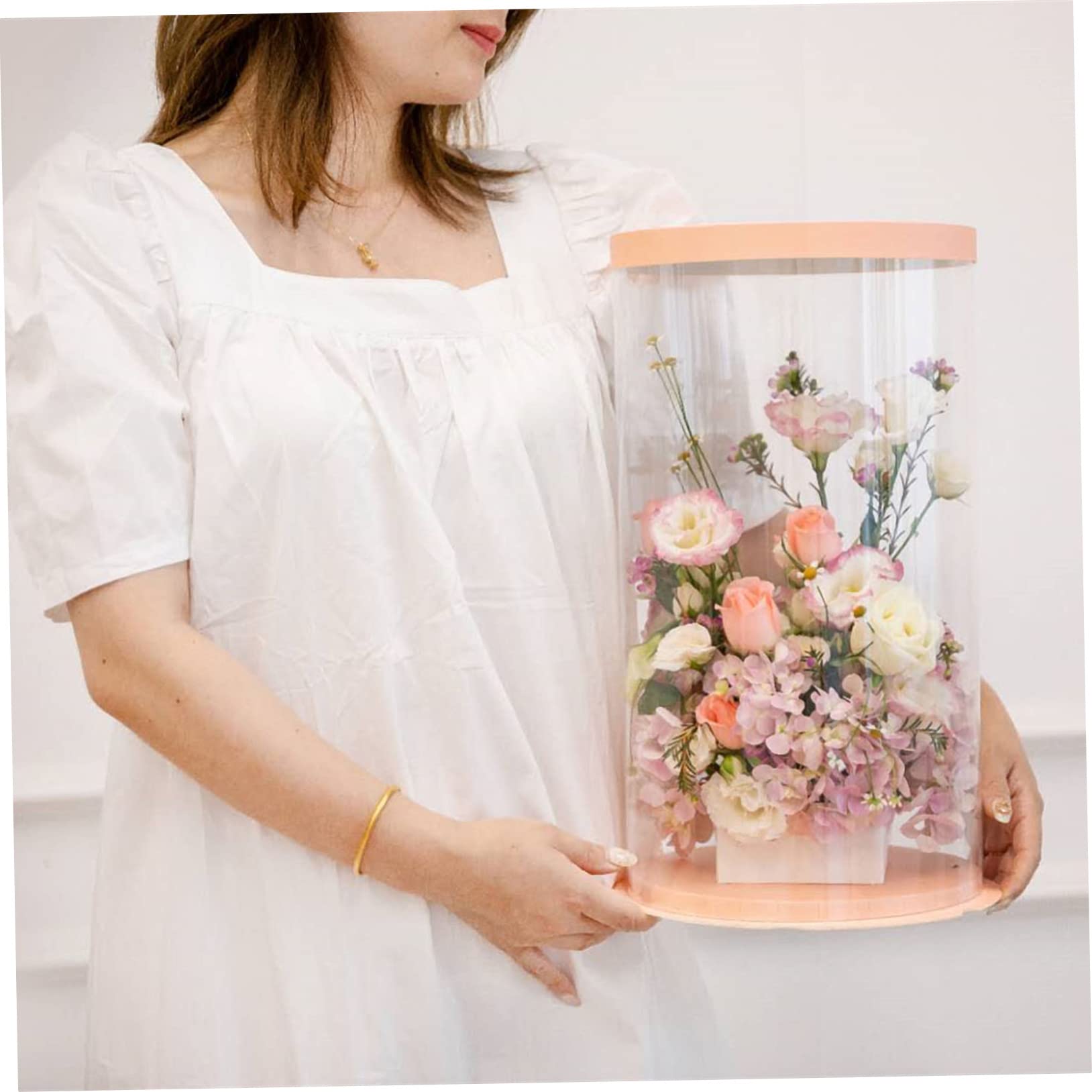 IWOWHERO Unique Round Bouquet Box Stylish and Flower Wrapping Box for Special Occasions