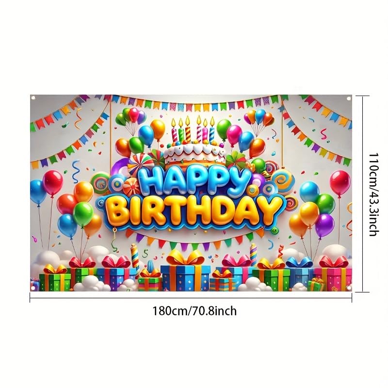 Mocsicka Happy Birthday Banner - Colorful Rainbow Backdrop, 70.8 X 43.3 Inch, Perfect For Kids Birthday Party Decor Indoor Or Outdoor