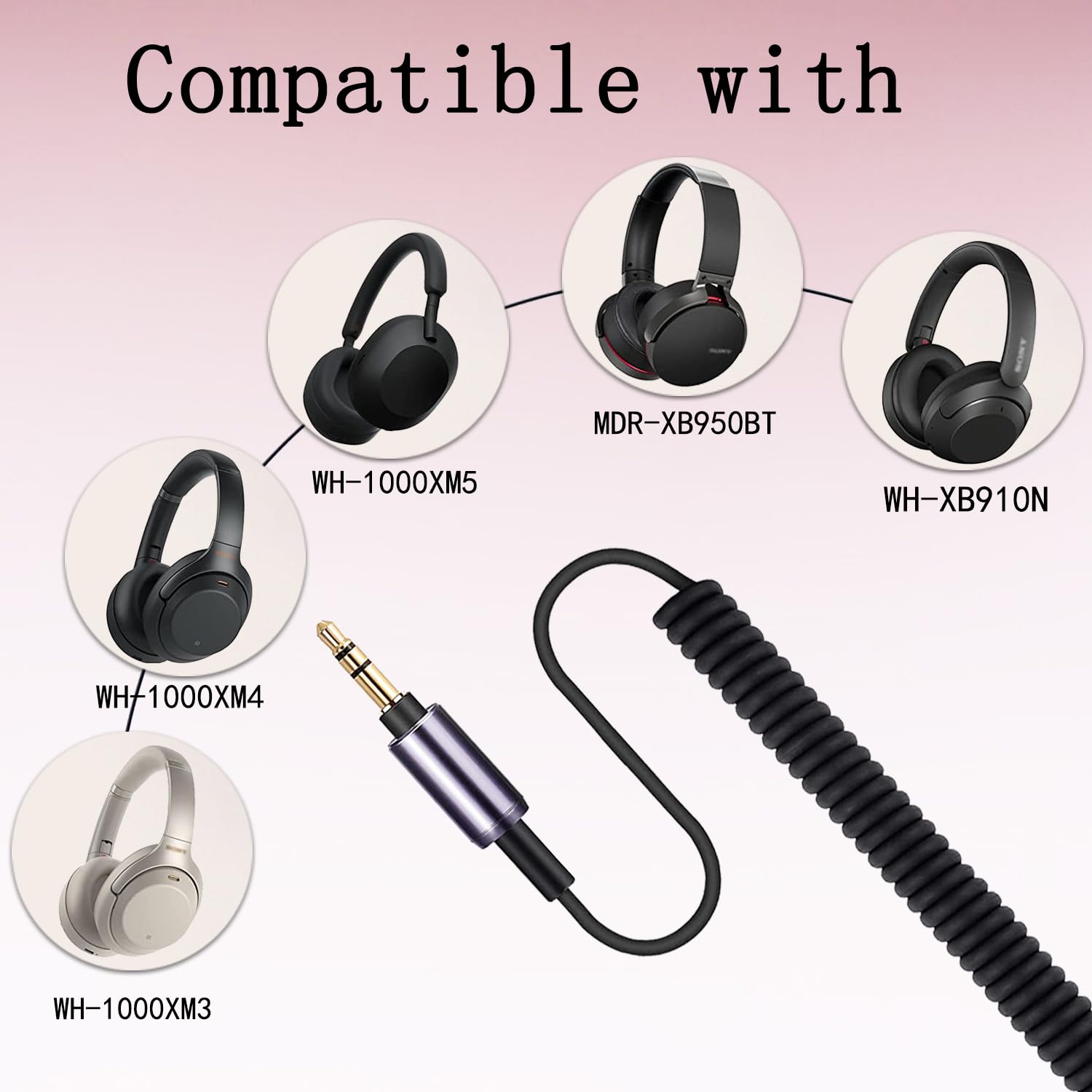 WH-1000XM3 - Cable de audio en espiral de repuesto para auriculares Sony WH-1000XM5 XM4 MDR-950BT 1AM2, auriculares con cancelación de ruido ATH-M50xBT2, cable de extensión de 3,5 mm con