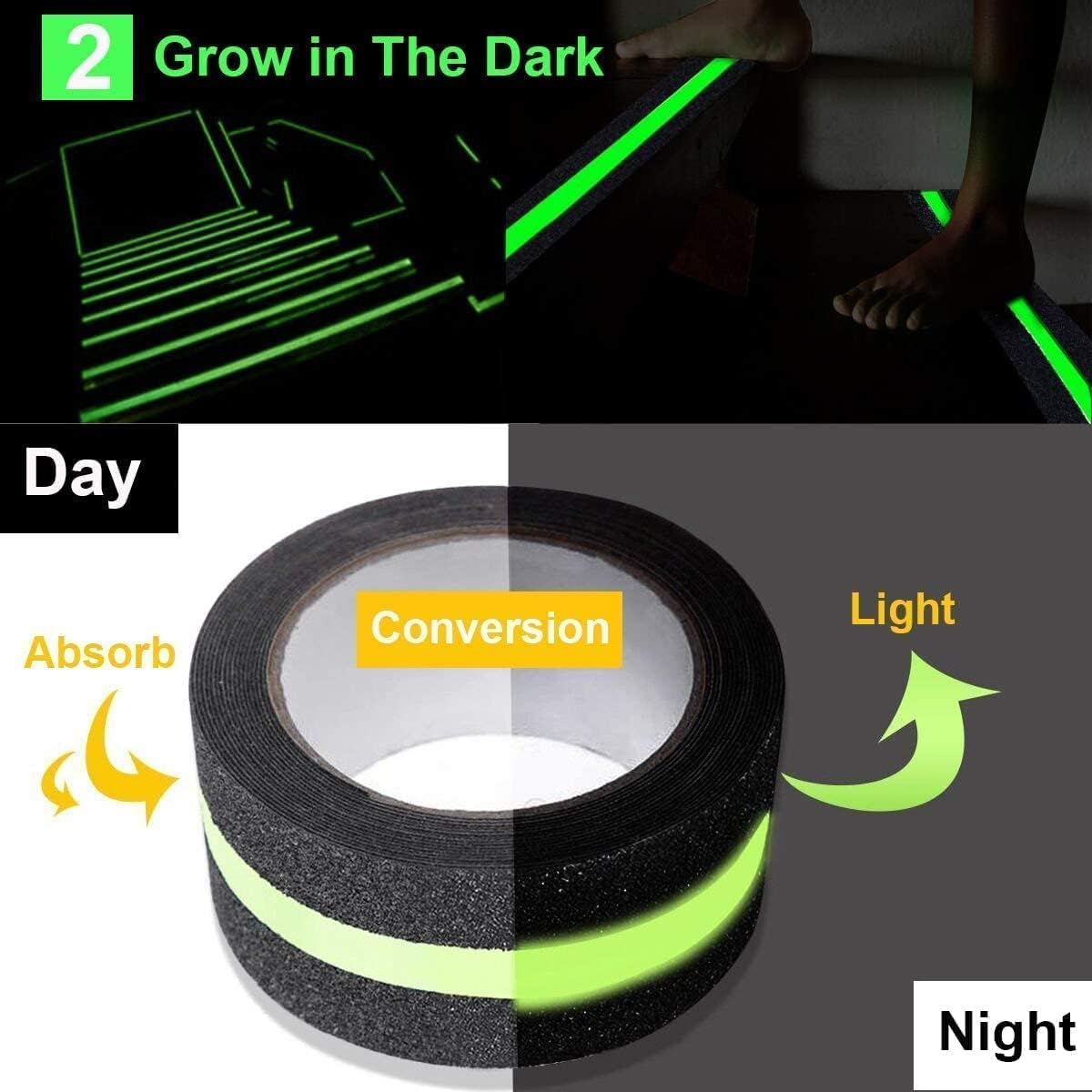 CATBOW Anti Slip Grip Tape,Non-Slip Traction Tapes With Glow In The Dark Reduce The Risk Of Slipping For Indoor Or Outdoor Stair Tread Step And Other Slippery Surfaces,2 InchX16.4 Foot - Image 7 thumbnail