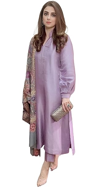 GoSriKi Women's Rayon Viscose Solid Straight Pakistani Kurta with Pant & Dupatta