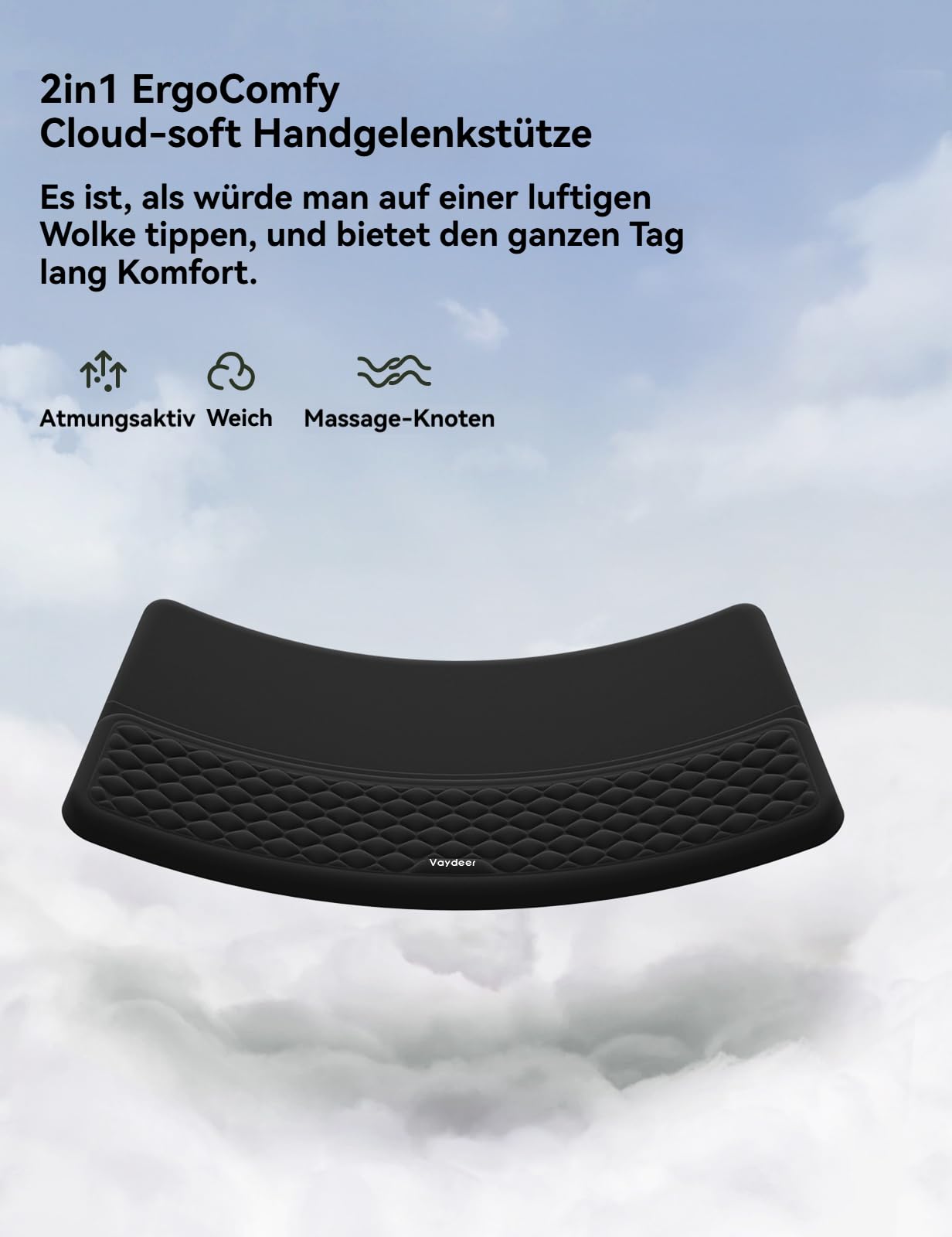 VAYDEER Handballenauflage mit Tastaturständer ｜430 * 237mm｜Ergonomische Tastaturablage mit weichem Memory-Schaum｜Tastaturhalter & Handgelenkauflage für Büro, Zuhause und Schule, Schwarz