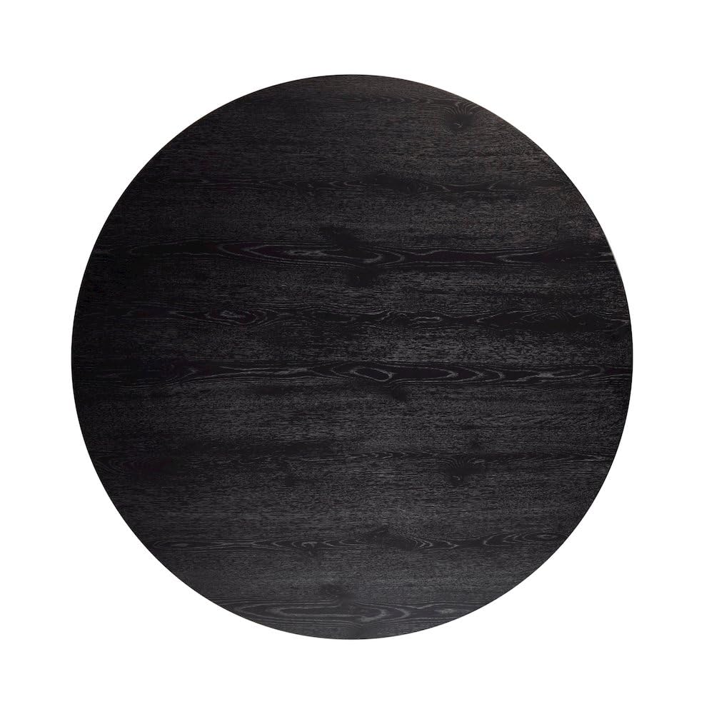 Alpine Furniture Brown Round Dining Table 59 Inches, Natural Finish with Tapered Pedestal Base, Solid Rubberwood Mindi Veneer, Seats 4-6 for Kitchen: Black 59 inch