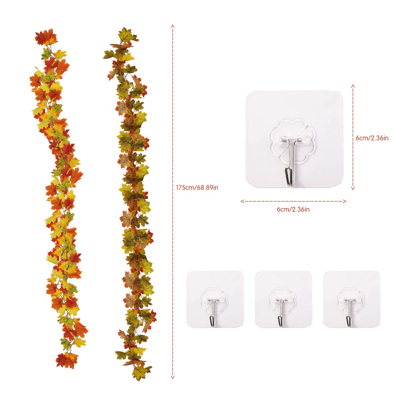 CHENYU Herbst Girlande 2 Stück - 175cm Ahornblatt Deko Für Tür & Wand