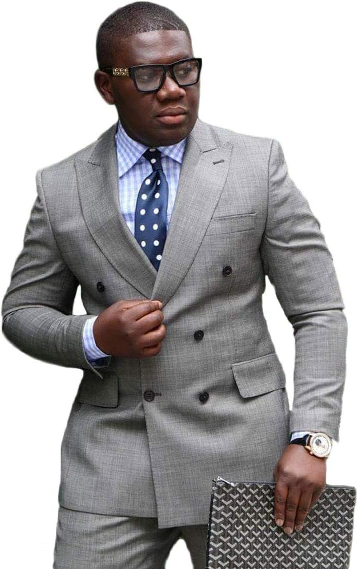 Men's Grey Double Breasted Wedding Suits 2 PC Regular Fit Notch Lapel Men Suits Prom Suits Groom Tuxedos