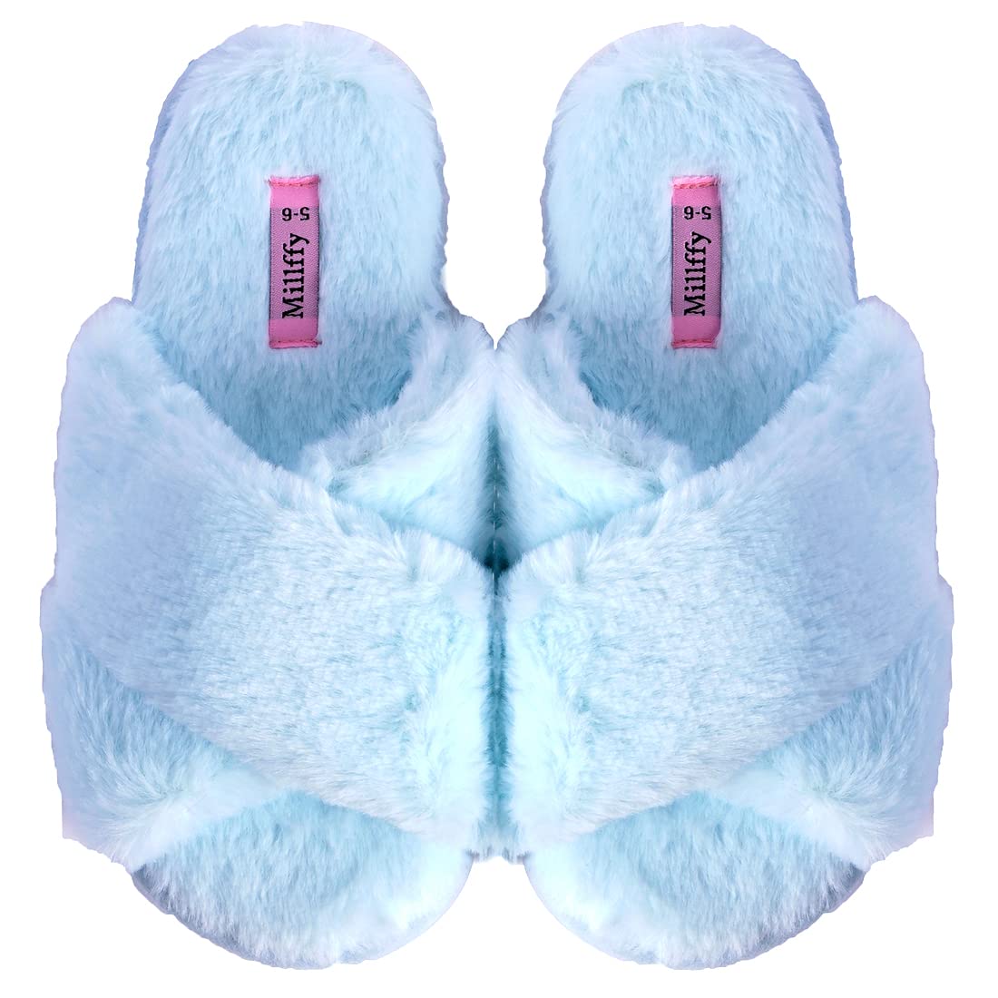 Millffy Fuzzy Fluffy Open Toe Slippers for Summer Warm Comfy flip Flop Slippers for Women Slip on