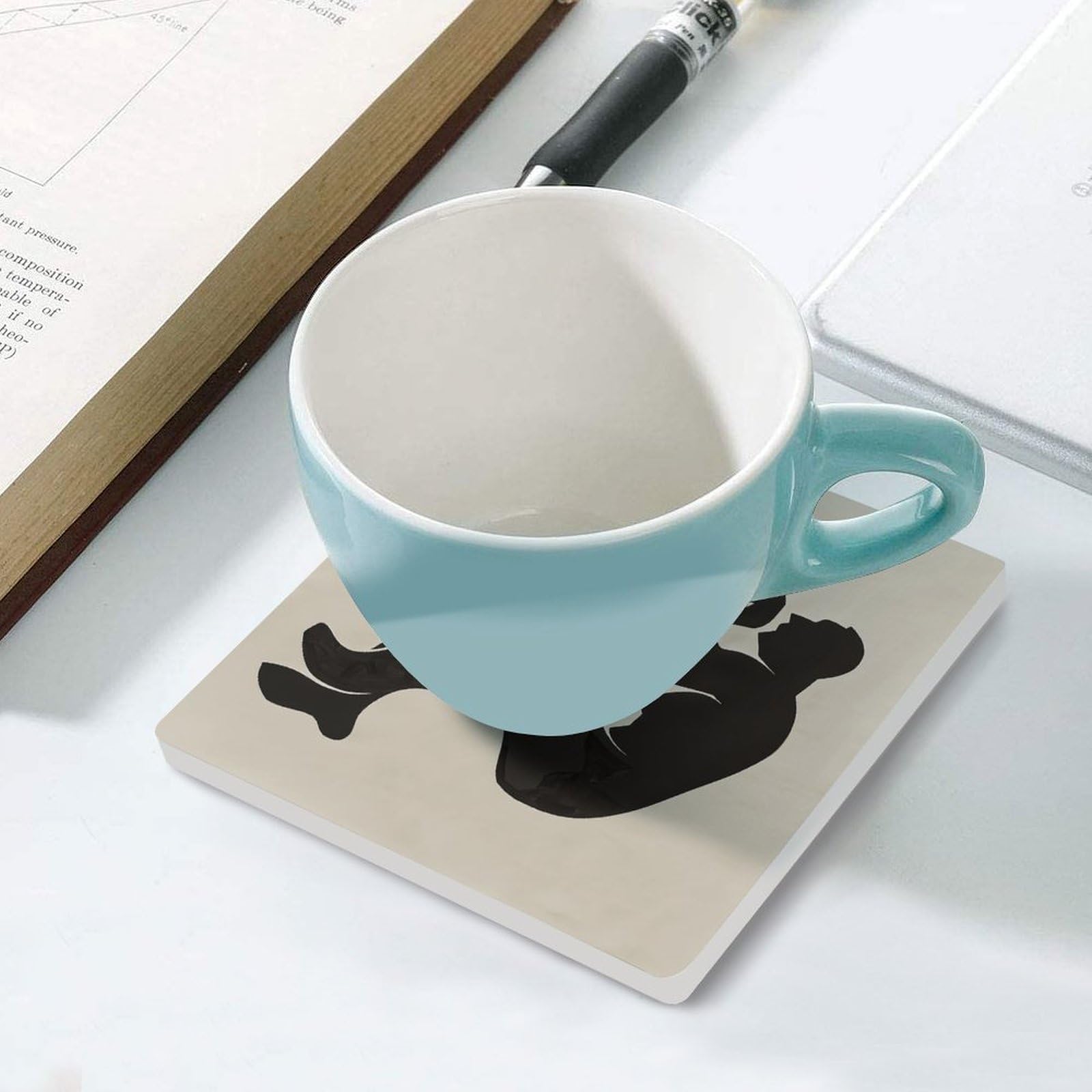 6 posavasos cuadrados de cerámica para bebidas, diseño abstracto de contorno, posavasos impresos para el hogar y el café, regalos de cumpleaños, adecuados para tipos de tazas