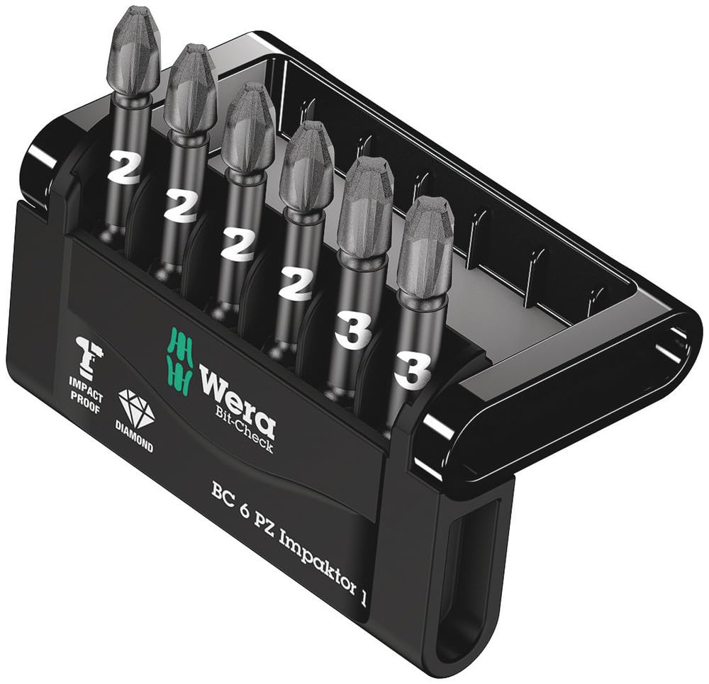 Wera 05057692001 Mini-Check Impaktor 3 Pozidriv Bits, 6-Piece Set