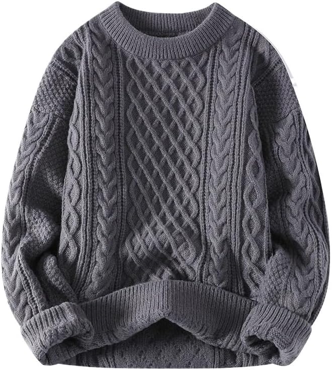 Men's Winter Casual Round Neck Sweater Base Knit Plus Loose Fit