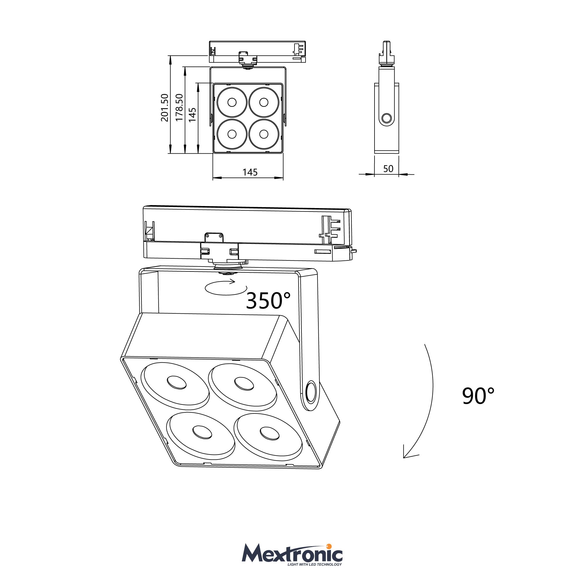 Mextronic 3-Phasen-LED-Strahler MATRIX-W 40W Warmweiss für Stromschienen