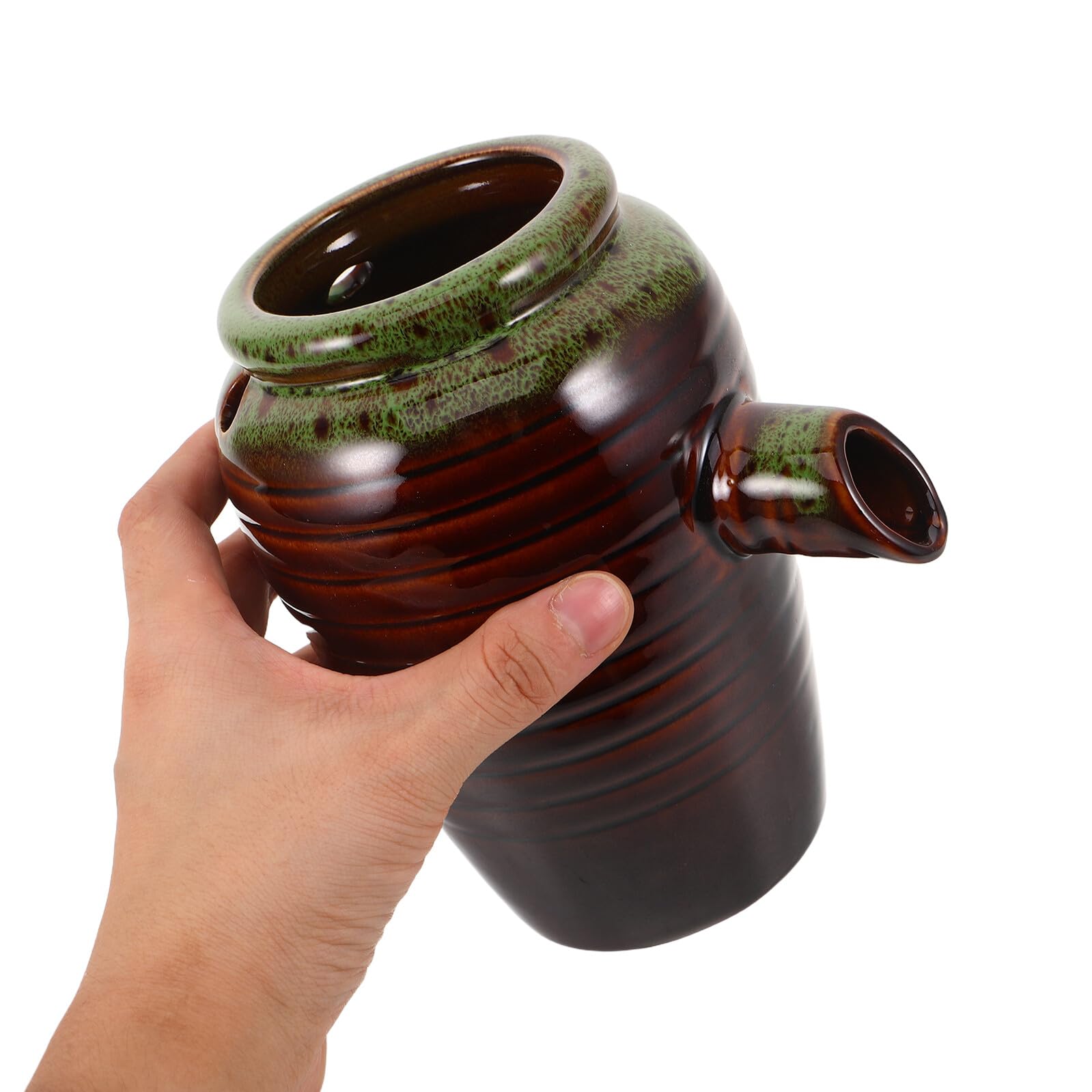 VICASKY Fontaine Cascade Écologique en Céramique Pichet Petit Modèle Poterie Naturelle Marron Cuite Système de Recyclage D’Eau pour Aquarium et Jardin Accessoire Décoratif de Bassin