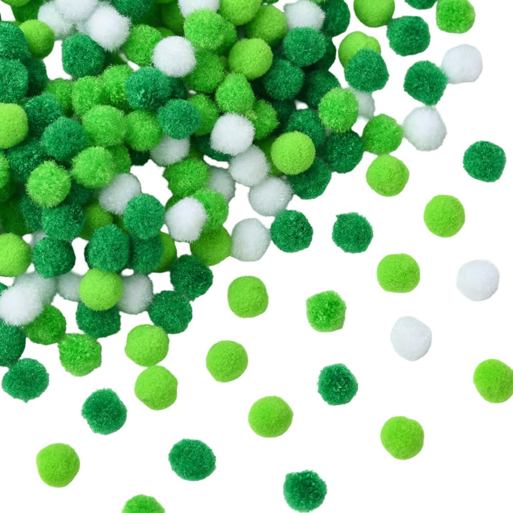 SUNNYCLUE 400pcs 10mm St. Patrick's Day Green Pom Poms Balls Mini Pompoms Bulk Assorted Polyester Lime White Soft Puff Fuzzy Small Pompom Balls for
